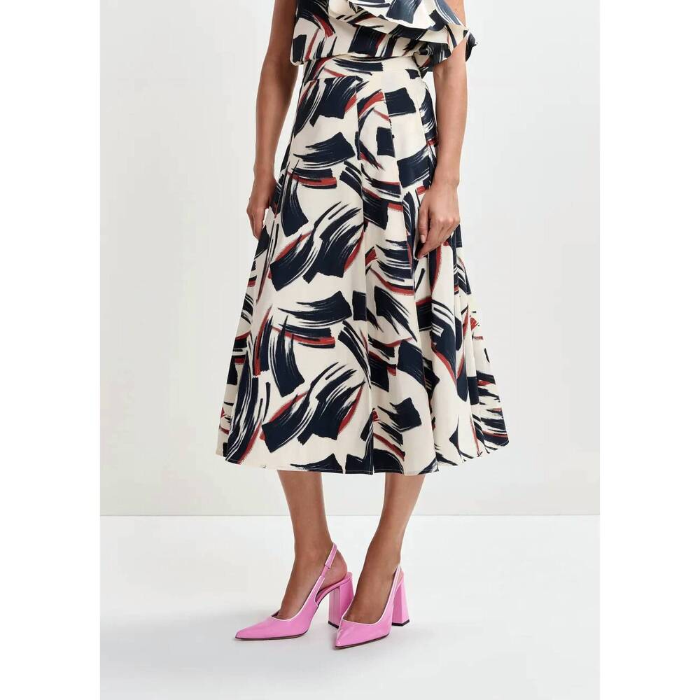 NEW ESSENTIEL ANTWERP jaelyn deep pleat midi skirt in black/brown/off white
